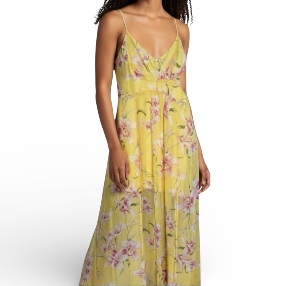 NY & CO Floral Print Maxi Dress V Neck Flowy Vibrant Women’s Large NEW